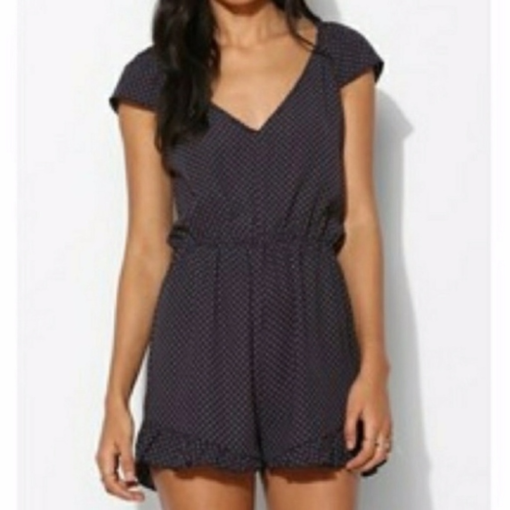 Pins& Needles Flutter Romper Navy Urban Outfitters
